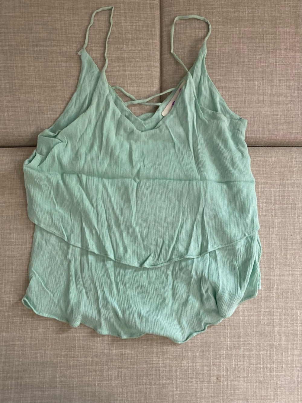 Light Green Sleeveless V-Neck Cami with Crisscross Back
